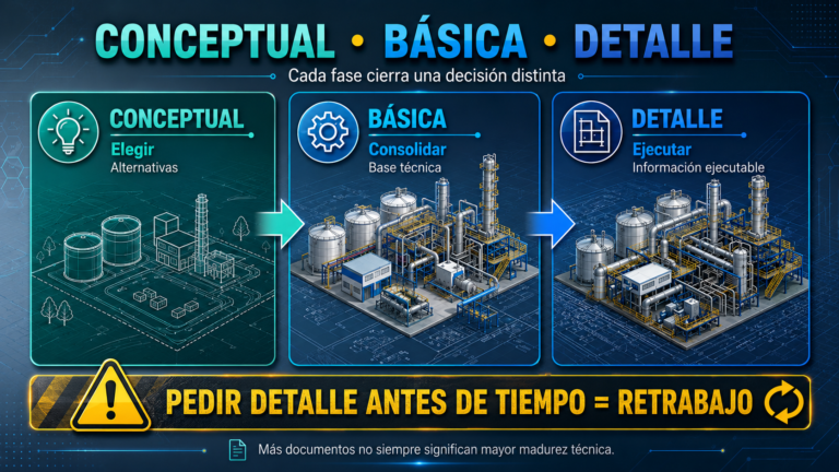INGENIERÍA CONCEPTUAL VS BÁSICA VS DETALLE: EL ERROR DE PEDIRLE A CADA FASE LO QUE TODAVÍA NO SE PUEDE ENTREGAR